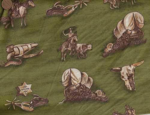 Essential Cowboy Green Wagon Train Horses Western Riverwoods Fabric