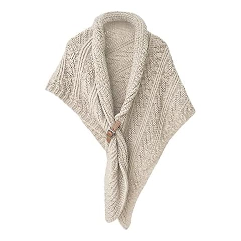 Women's Knitted Triangle Shawl Wrap Triangle Scarf with Leather Buckle Autumn Winter Warm Crochet Shawl Cape Cover