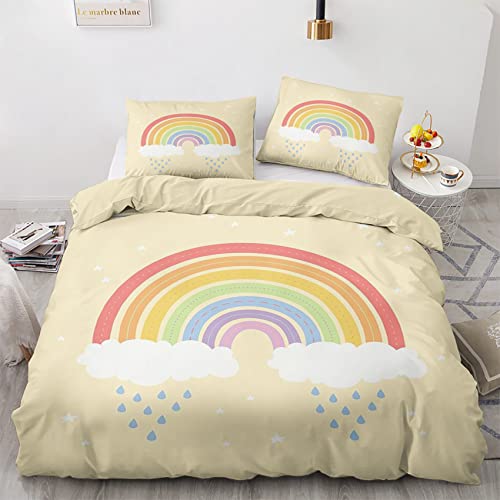 Housse de Couette 140x200 Arc en Ciel - Parure de Lit 1 Personne Microfibre avec Fermeture Éclair, 1 Taie d'oreiller 65x65 cm Cover