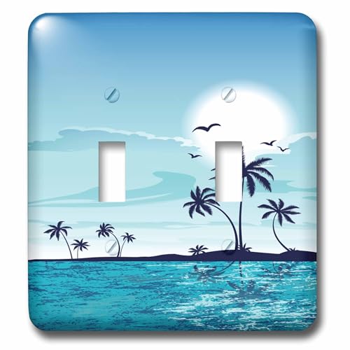 Double interrupteur à bascule bleu décor bord de mer rose 3D