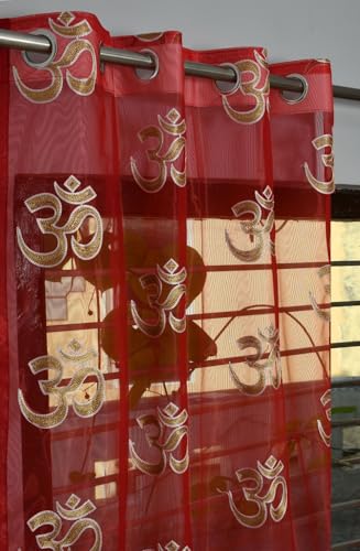 Sehaj Home Decor net Curtains for poojaroom | God Temple Curtain Mandir Parde (RED). (5-feet, Divine 2)