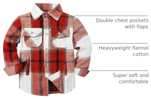 Image of Cromoncent Mens Boys Thick Flannel Shirt Long Sleeve Shirt Jacket Casual Button Down Multi Pockets Shacket