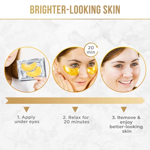 DERMORA Wedding-Themed Eye Mask (20 Pairs), Golden Under Eye Patches - Rejuvenating Treatment for Dark Circles, Puffy Eyes, Refreshing, Revitalizing, Travel, Wrinkles