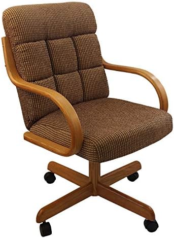 Caster Chair Company Casual Rolling Caster Dining Chair with Swivel Tilt in Oak Wood with Caramel Fabric Seat and Back (1 Chair)