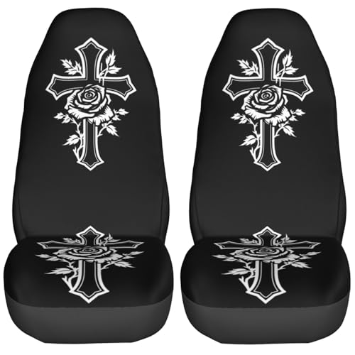 Housses de siège auto contre l'usure motif croix et roses lot de 2 universel respirant