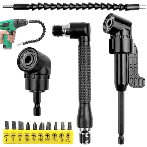 Image of Serplex 14-Piece Drill Bit Extension Kit With 90 & 105 Adapters, Angled Bits And Bendable Drill Bit Set, Flexible 11.6-Inch Extender, 10 High-Speed Steel Bits, For Tight Spaces & Versatile Repairs