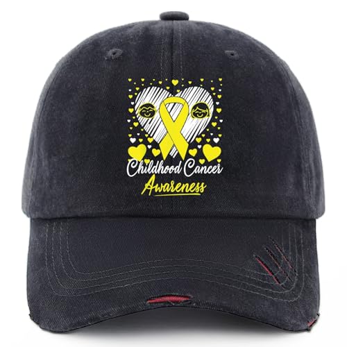 Childhoods Cancers Awareness Hats for Men Aesthetic Washed Distressed Baseball