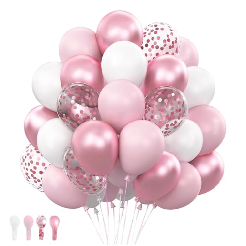 Image of Omrel Pink Balloons 50 Pack, 12inch Party Birthday Balloons Pink Latex Balloon Confetti Ballon Helium Balloons For Kids Birthday Party Decoration Babyshower Wedding