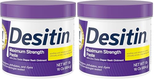 Desitin Maximum Strength Baby Diaper Rash Cream with 40% Zinc Oxide for Treatment, Relief & Prevention, Hypoallergenic, Phthalate- & Paraben-Free Paste, 16 oz (Pack of 2)