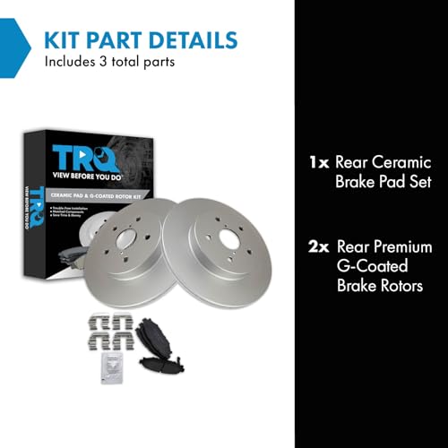 Image of TRQ Rear Brake Pad and Rotor Set Ceramic G Coated Rotors Compatible with 2016 Subaru WRX