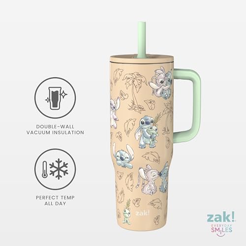 Image of Zak Designs Stitch 30oz Spill-Proof Insulated Stainless Steel Tumbler | BPA Free, Silicone Straw, Handle, Cupholder Friendly, Dishwasher Safe, For Office, Home, Travel, Work, Gym Fitness