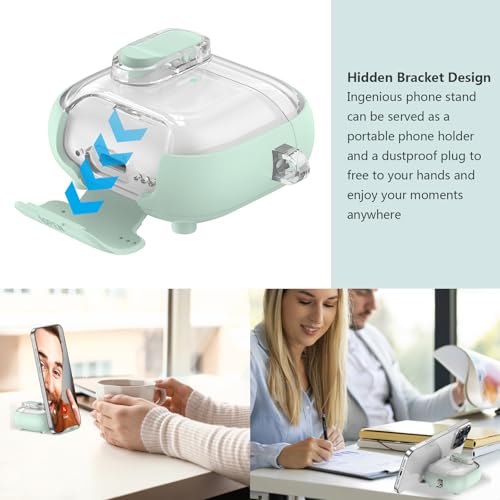 Image of Aircawin for Airpods 4 Case Clear,Secure Lock for Airpods 4th Generation Case Cover with Phone Stand and Magsafe Function,Auto Pop-up,Hybrid Protection Design with Carabiner&Cleaning Pen-Green