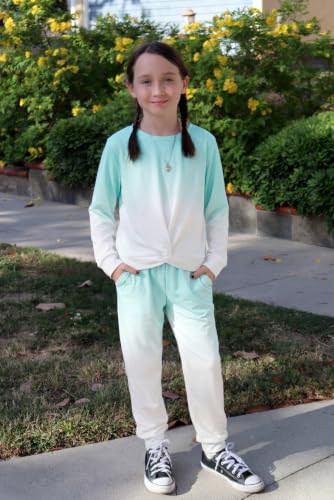 Image of Arshiner Girls 2 Piece Outfits Fashion Twist Front Tracksuit Long Sleeve Pullover Sweatshirt Sweatpants Jogger set Sweatsuit