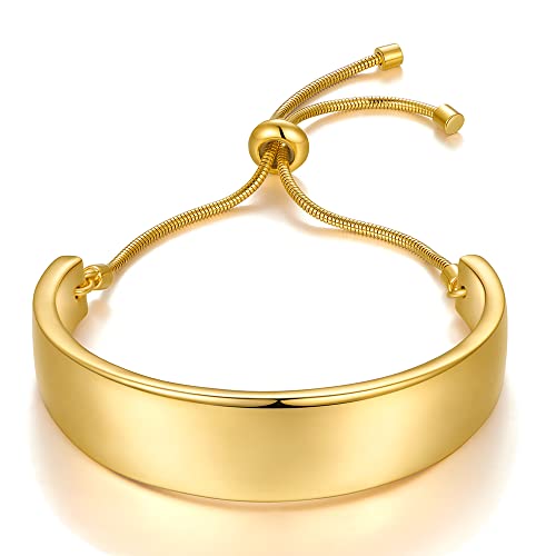 Image of WOWORAMA Gold Wide Bangle Slider Bracelet for Women Gold Plated Adjustable Slider Bracelets Polished Chunky Friendship Bangles Bracelet - Chunky Bar Bracelets