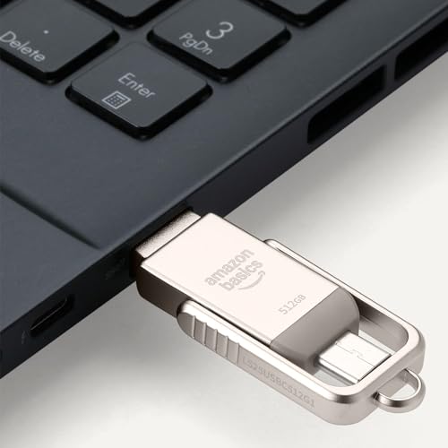 Image of Amazon Basics 512GB USB Flash Drive, Thumb Drive Memory Stick with USB C and USB A Dual Ports, Champagne Silver