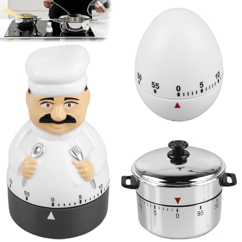 Asfrode 3 temporizadores mecánicos de cocina, 60 minutos de corta duración, reloj despertador de cocina con alarma fuerte, temporizador de huevos, temporizador de cocina, temporizador de huevos, reloj