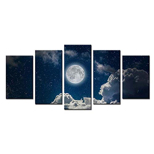 Tableau sur toile lune et nuages blancs impression fine art 5 pcs