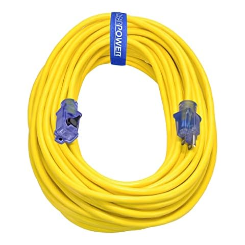 Clear Power 100 ft 14/3 SJTW Heavy Duty Outdoor Extension Cord with Lighted Locking Connector, Yellow, Water, Weather & Kink Resistant, Flame Retardant, 3 Prong Grounded Plug, CP10131 Cover