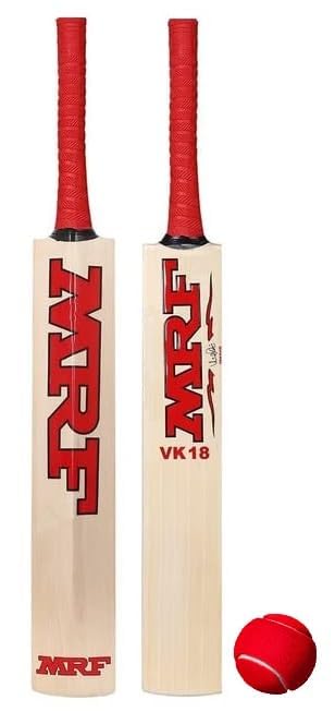 Image of Wooden Cricket Bat for Kids, Size 3, Popular Willow, with High Bounce Red Tennis Ball, Lightweight with Comfort Rubber Grip, for Boys & Girls Age 5-8 Years
