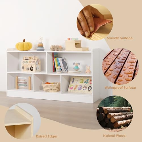Image of Leeshyah 5-Section Wooden Toy Shelf for Kids, Montessori Shelf Storage with Open Shelving & Customizable Layout | Safe, Sturdy Design for Kids Room, Classroom & Playroom White