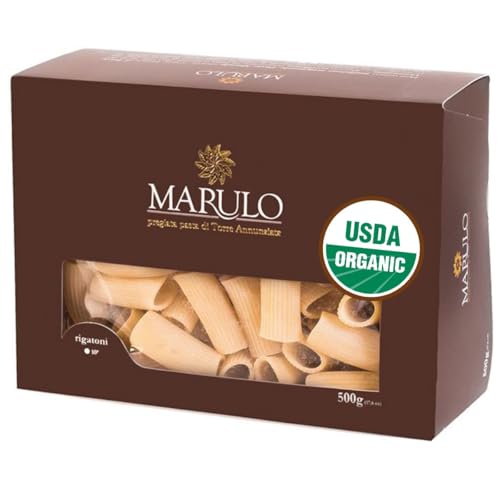 Marulo Organic Italian Rigatoni Pasta (1 Pack X 1.1 Lb) - Traditional Bronze-Die Cut Artisan Pasta, Product Of Campania, Italy