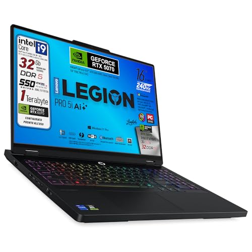 Legion Pro 5i, Notebook Gaming, Intel Core i9-14900HX, RAM DDR5 32Gb, SSD 1Tb (2x512Gb), Display HDR 16" WQXGA DCI-P3 100% 240Hz, Nvidia Geforce RTX 5070,Tastiera RGB QWERTY, Win 11Pro, Ready - Notebook - Immagine 1