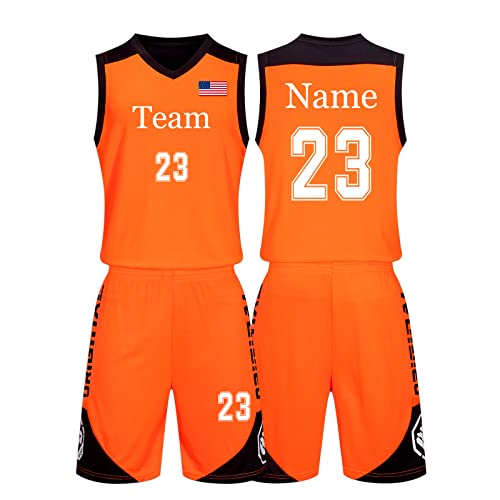 Custom Basketball Jerseys Printed Any Name & Number &Team Logo Basketball Jersey Kit for Men/Youth/Boy/Kids Orange
