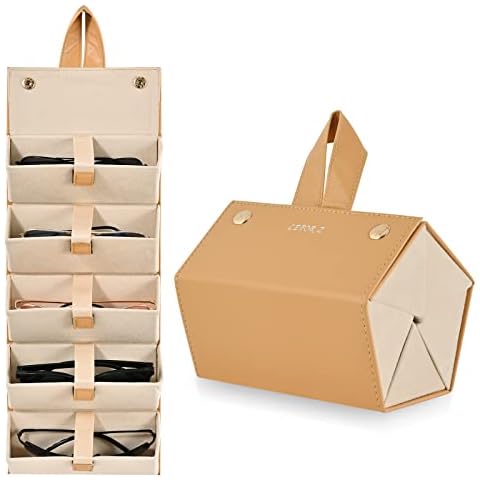 LEFOR·Z Sunglasses Travel Organizer Case Foldable Glasses Storage Case Multiple Pairs Eyeglasses Storage Box Hanging Eyewear holder organizer(5 slot) Cover