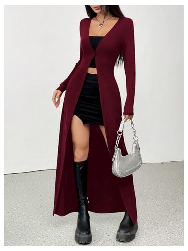 Image of GORGLITTER Women's Goth Long Cardigan Button Up Light Weight Long Sleeve V Neck Fitted Sweater Tops Gothic Clothes