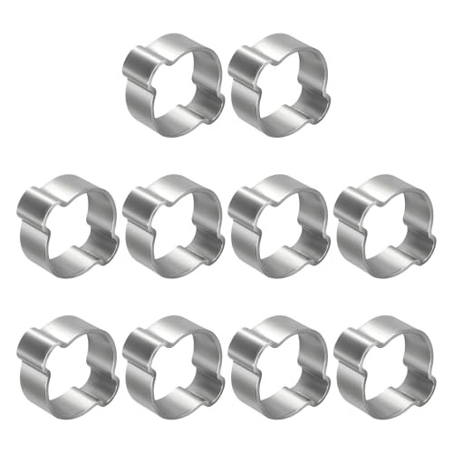 Kozelo 10Pcs Stainless Steel Double Ear Hose Clamps, Adjustable 12.5-15mm Heavy Duty O Clip Crimp Rings, Two Ears Cinch Rings Crimp Pinch Fitting for Automotive, Tubing, Fuel