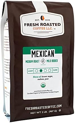 Fresh Roasted Coffee, Organic Mexican, 2 lb (32 oz), Medium Roast, Kosher, Whole Bean