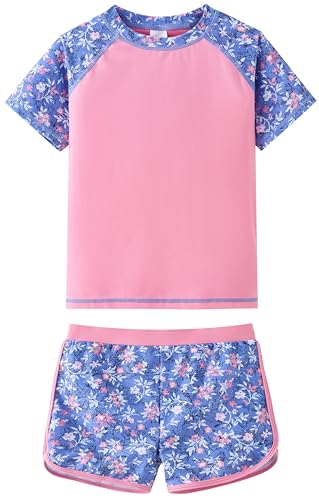Image of UMELOK Girls Rash Guard Swimsuit Short Sleeve Bathing Suit Rashguard Sets