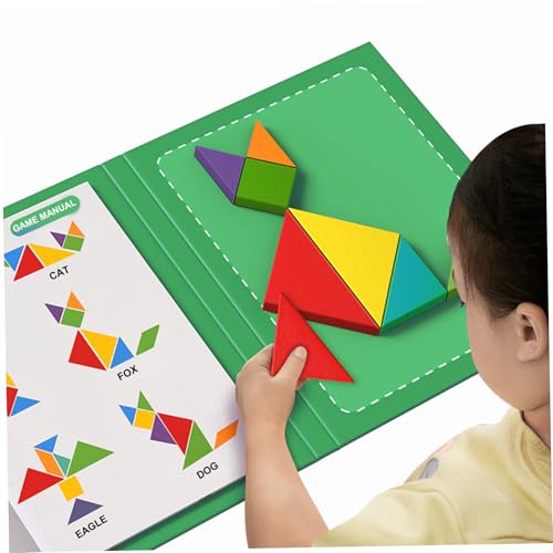 Tangrams para niños de 8 a 12 años, juegos de aprendizaje, libro de rompecabezas de Tangram magnético de madera con 96 bloques de desafíos Tangrams para niños, juguete educativo de desafío para adult