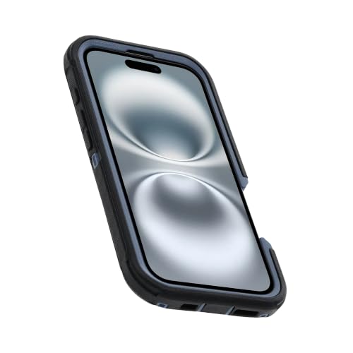 Image of OtterBox iPhone 16 (Only) - Defender Series MagSafe Case - Black Denim (Black & Blue) - Built-in Magnets - Screenless - Rugged & Durable - with Port Protection
