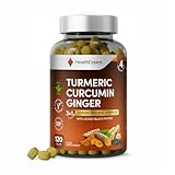 HealthEssent Tumeric Supplements for Inflammation with Black Pepper and Ginger - 3520mg Natural Complex, High Strength 3-in-1 Turmeric and Black Pepper Formula - (4 Month Supply) - 120 Vegan Tablets