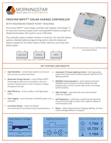 Image of Morningstar ProStar 40A MPPT Solar Charge Controller, Panel Regulator