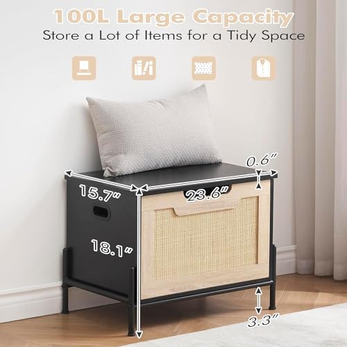 Storage Bench, Storage Trunk Chest with Safety Hinges, Supports 220 lb, for Entryway, Living Room, and Bedroom, Easy to Assemble