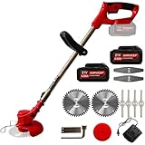 Electric Weed Wacker Cordless Brush Cutter with 3Types Blades,Electric Brush Cutter Weed Eater Battery Powered for Lawn Garden Pruning/Trimming,Included 2Pcs 4Ah Batteries,Lightweight