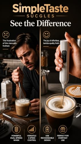 Image of SimpleTaste SUCGLES Rechargeable Electric Milk Frother, USB Coffee Frother with Dual Spring Whisk, Handheld Foam Maker for Coffee, Cappuccino, Latte, Matcha, Hot Chocolate & Milk [Multicolor]