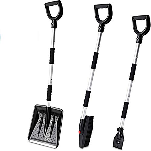 ZHANGTAOLF Snow Brush Kit of 3-in-1, Collapsible Snow Brush with Ice Scraper and Snow Shovel, Emergency Snow Removal Car Set, Snow Remover for Truck, Camping, Backyard,Silver