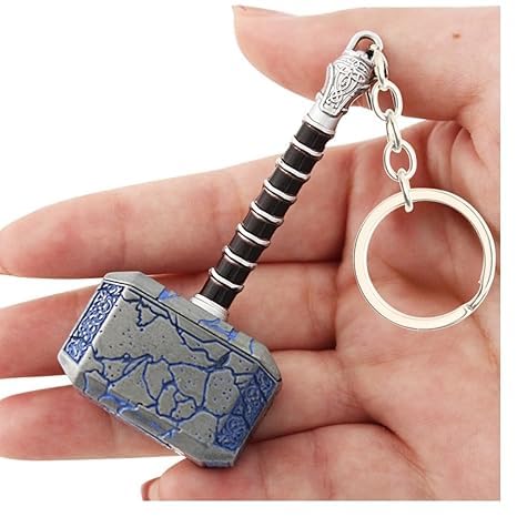 Image of Blue Aura Catchy Marvel Avengers Thor'S Love And Thunder Thor Hammer Pewter Mjolnir Anti-Rust Metal Keychain & Keyring For Men, Women,Bike & Car