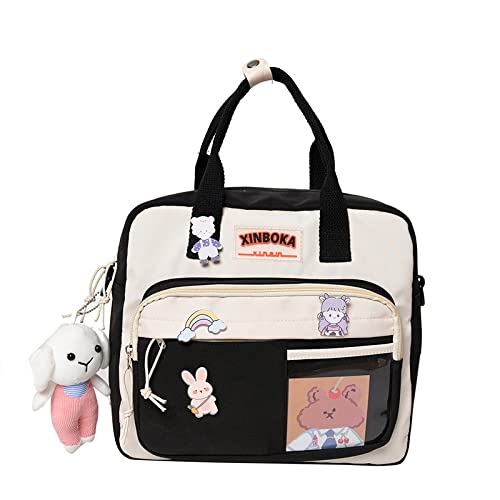 BXCNCKD Kawaii Cute Backpack with Pins and Plush Pendant - Girl Shoulder Bag for School & Travel (Black)