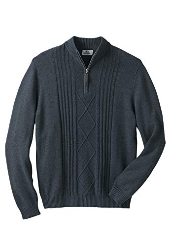 Liberty Blues by Kingsize Men's Big & Tall Shoreman’S Quarter Zip Cable Knit Sweater