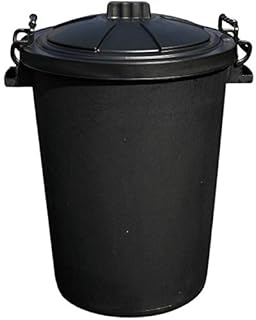 OptiProducts Black 50L 50 Litre Extra Large Heavy Duty Plastic Bin Dustbin, Storage Unit with Locking Lid for Home Garden Rubbish Waste Animal Feed
