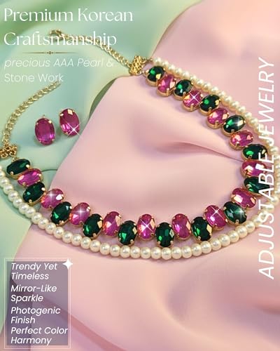 Image of Mansiyaorange Statement AD CZ American Diamond Cubic Zerconia Pearl Necklace Set | Gold Plated Chunky Fashion Jewelry for Women & Girls