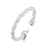 Hollywood Sensation Jewelry, Nevaeh Bracelet 925 Sterling Silver Plated Adjustable Cuff Bangle