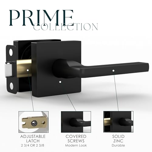 Image of Mega Handles Prime Passage Lever Door Handle for Closet or French Doors, Single Side Door Levers, Fits All Standard Door Sizes, Covered Screws Included - Matte Black (1 Pack) 5 inch