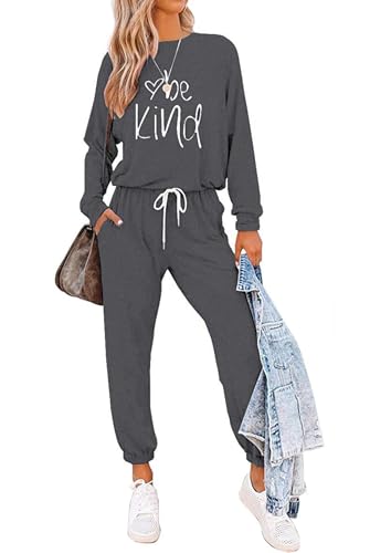 Image of PRETTYGARDEN Women's Two Piece Outfit Long Sleeve Crewneck Pullover Tops And Long Pants Tracksuit | Long Sleeve Shirts, Jogger Pants Pockets, Matching Track Suits, Fall Spring Comfy Clothes for Casual Outing, Cruise, Airport