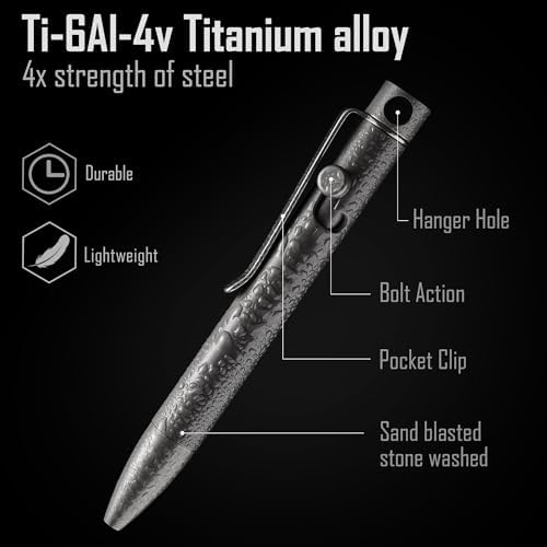 KeyUnity KP03 Ballpoint Pen with Clip, EDC Pocket Pen Titanium Alloy Retractable Ballpoint Pen for Daily Use (Stonewashed) - Image 3