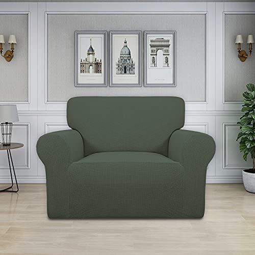 Image of Easy-Going Stretch Oversized Chair Sofa Slipcover 1-Piece Couch Sofa Cover Furniture Protector Soft with Elastic Bottom for Kids Spandex Jacquard Fabric Small Checks Olive Green